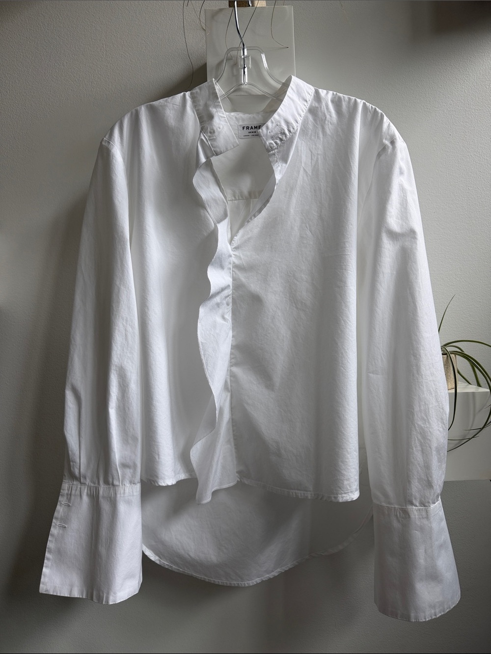 Frame Denim White Ruffle-Placket Dress Shirt